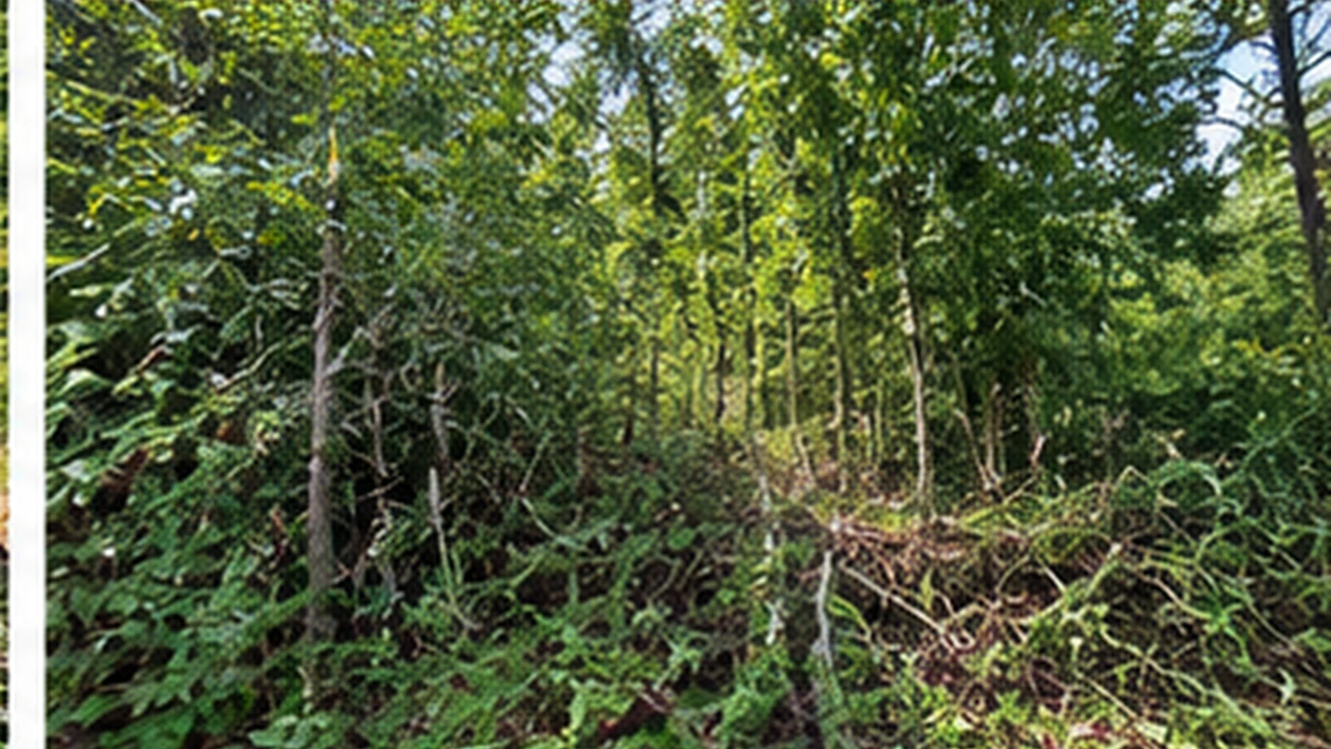 Dense woody vegetation and undergrowth on a property before clearing