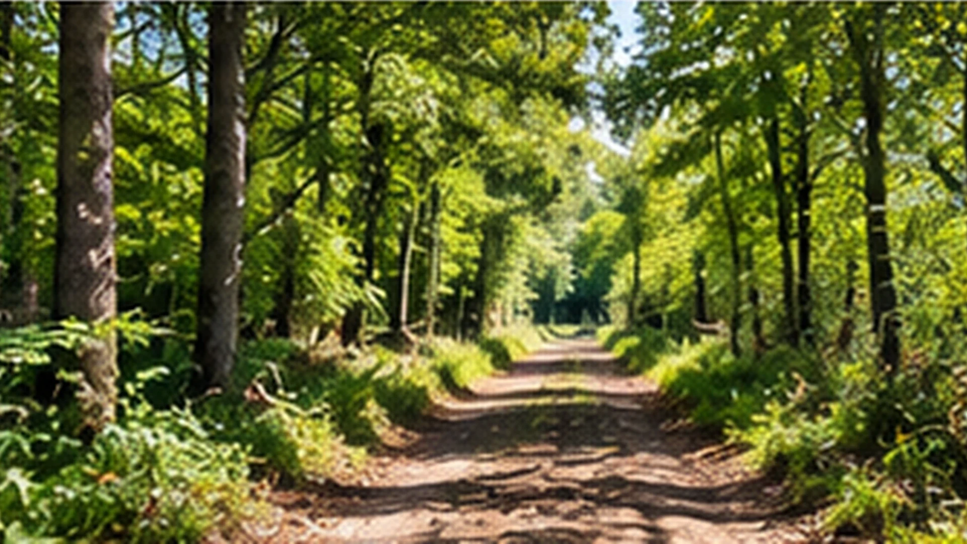 A cut access lane running through wooded ground